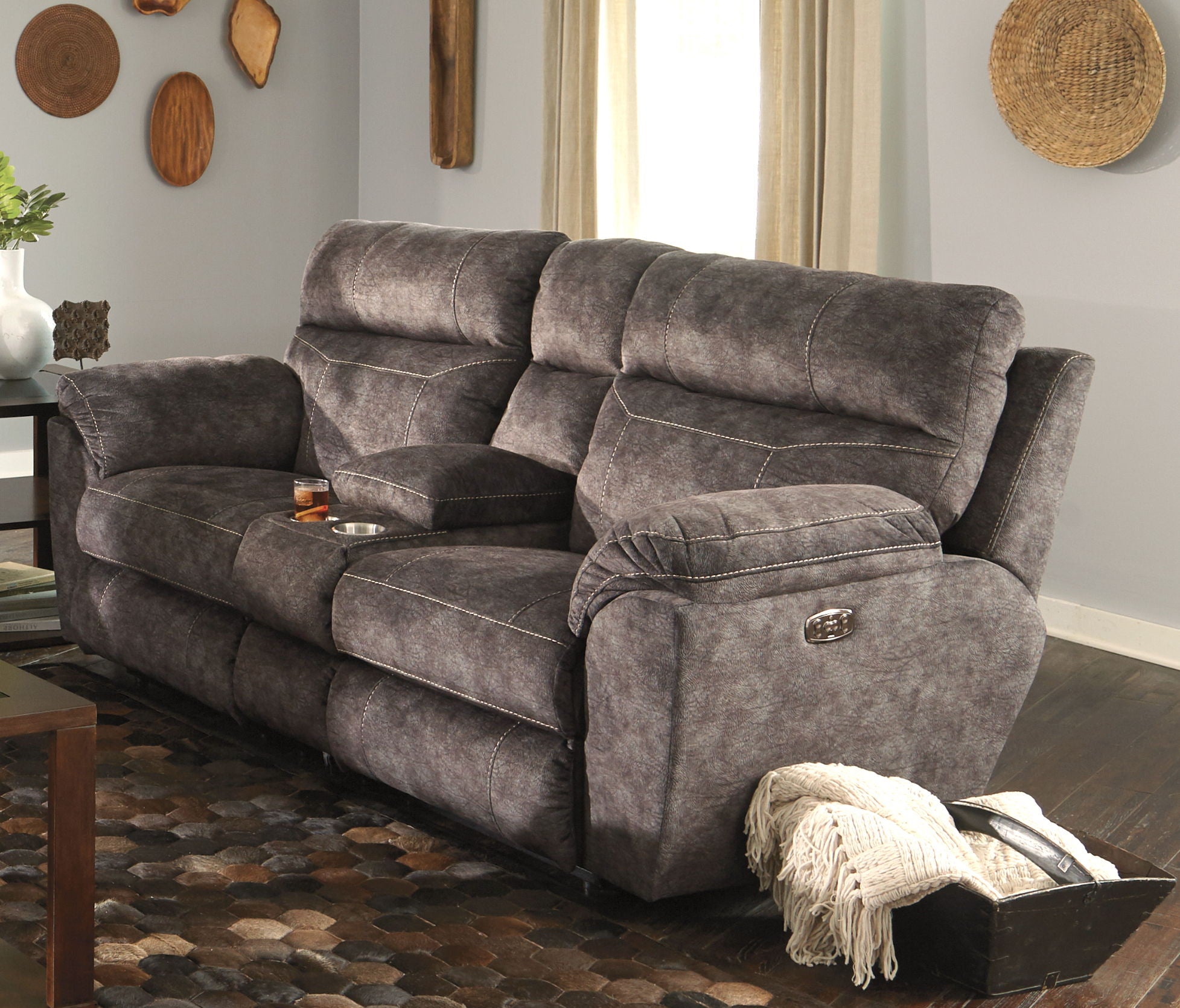 Sedona - Power Hdrst With Lumbar Lay Flat Reclining Console Loveseat With Storage & Cupholders - 5th Avenue Furniture