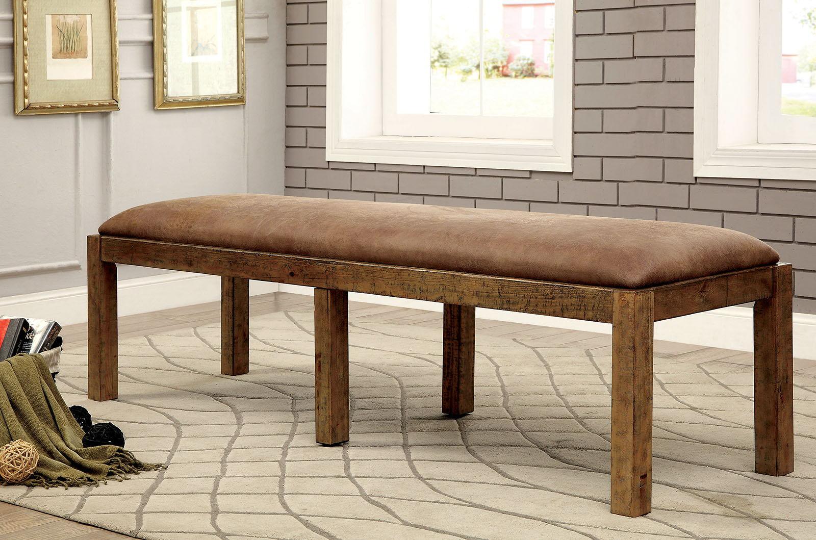 Furniture of America - Gianna Fabric Bench - Rustic Oak / Brown - 5th Avenue Furniture