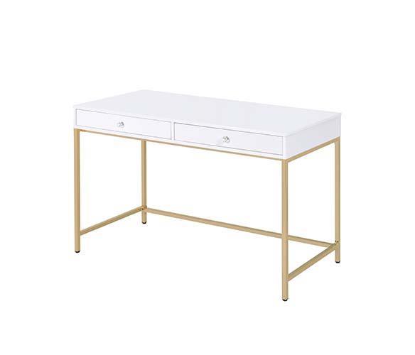 ACME - Ottey - Vanity Desk - White High Gloss & Gold Finish - 5th Avenue Furniture