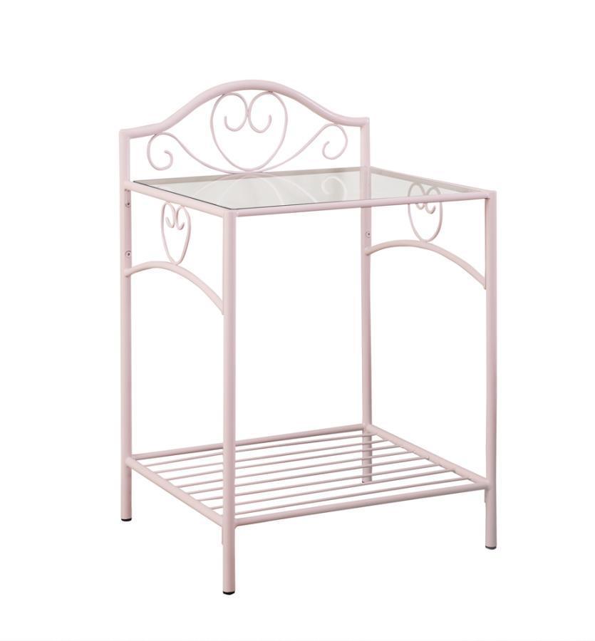 CoasterEssence - Massi - 1-Shelf Nightstand With Glass Top - Powder Pink - 5th Avenue Furniture