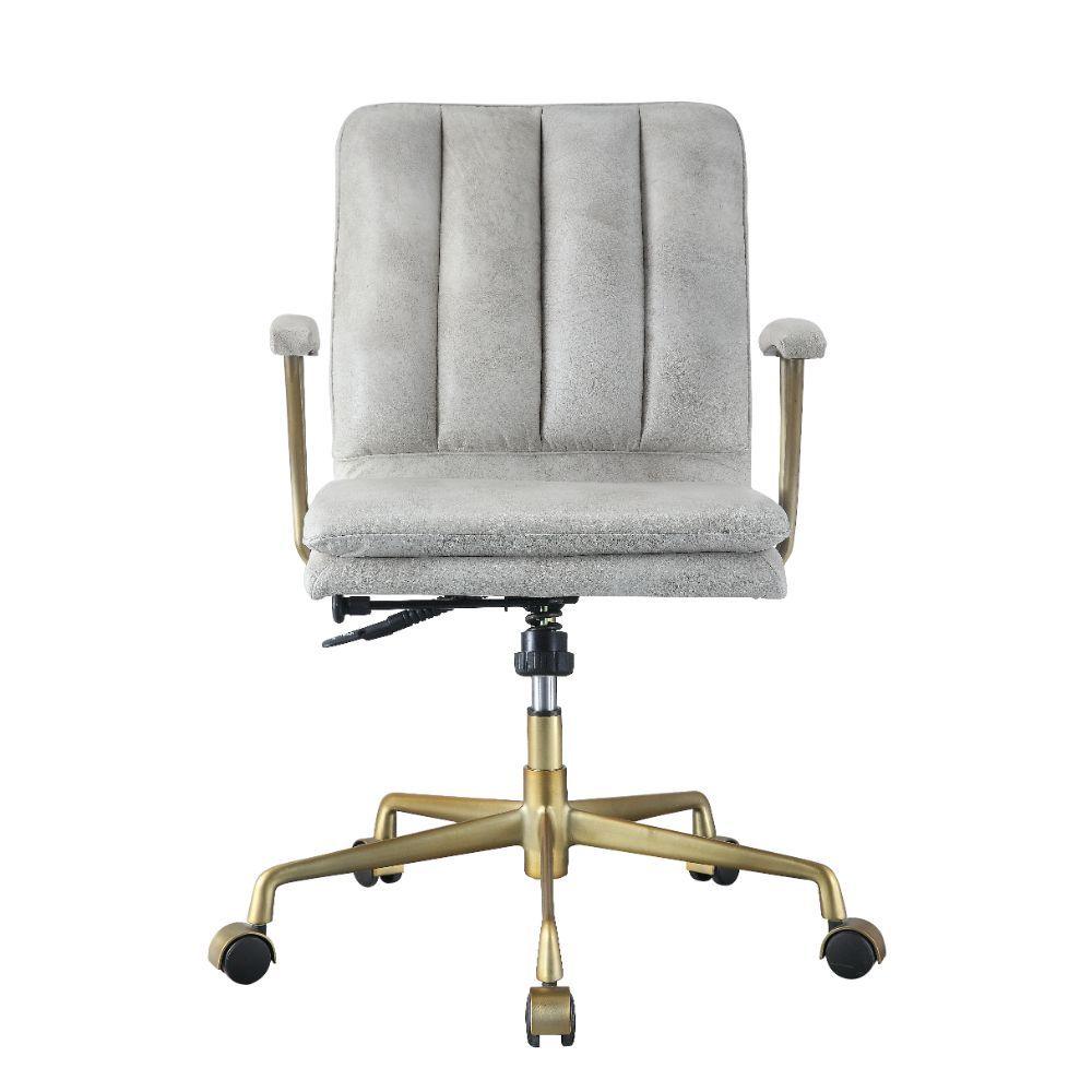 ACME - Damir - Office Chair - Vintage White Top Grain Leather & Chrome - 5th Avenue Furniture