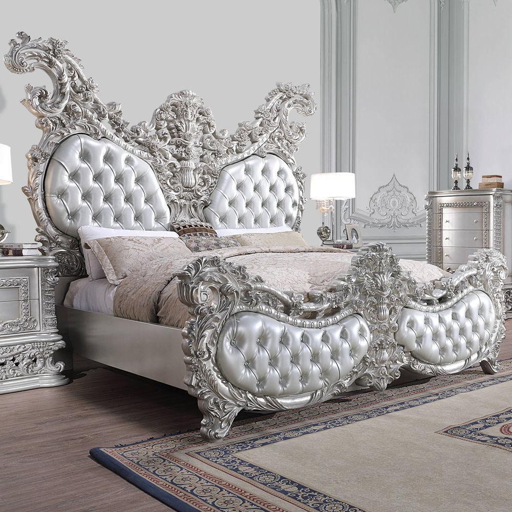 ACME - Valkyrie - Eastern King Bed - PU, Light Gold & Gray Finish - 5th Avenue Furniture