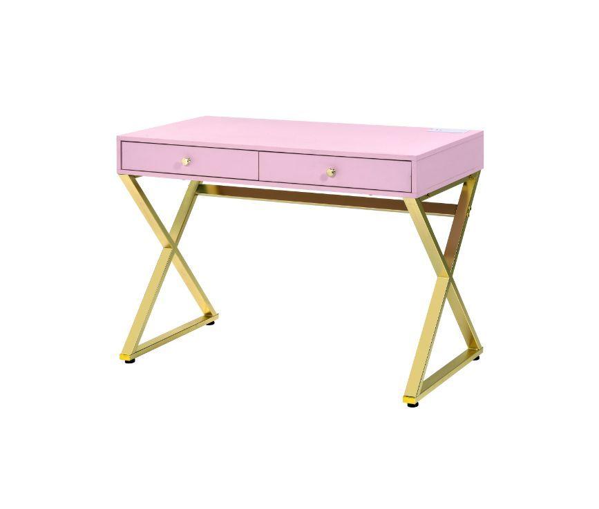 ACME - Coleen - Desk - Pink & Gold Finish - 5th Avenue Furniture