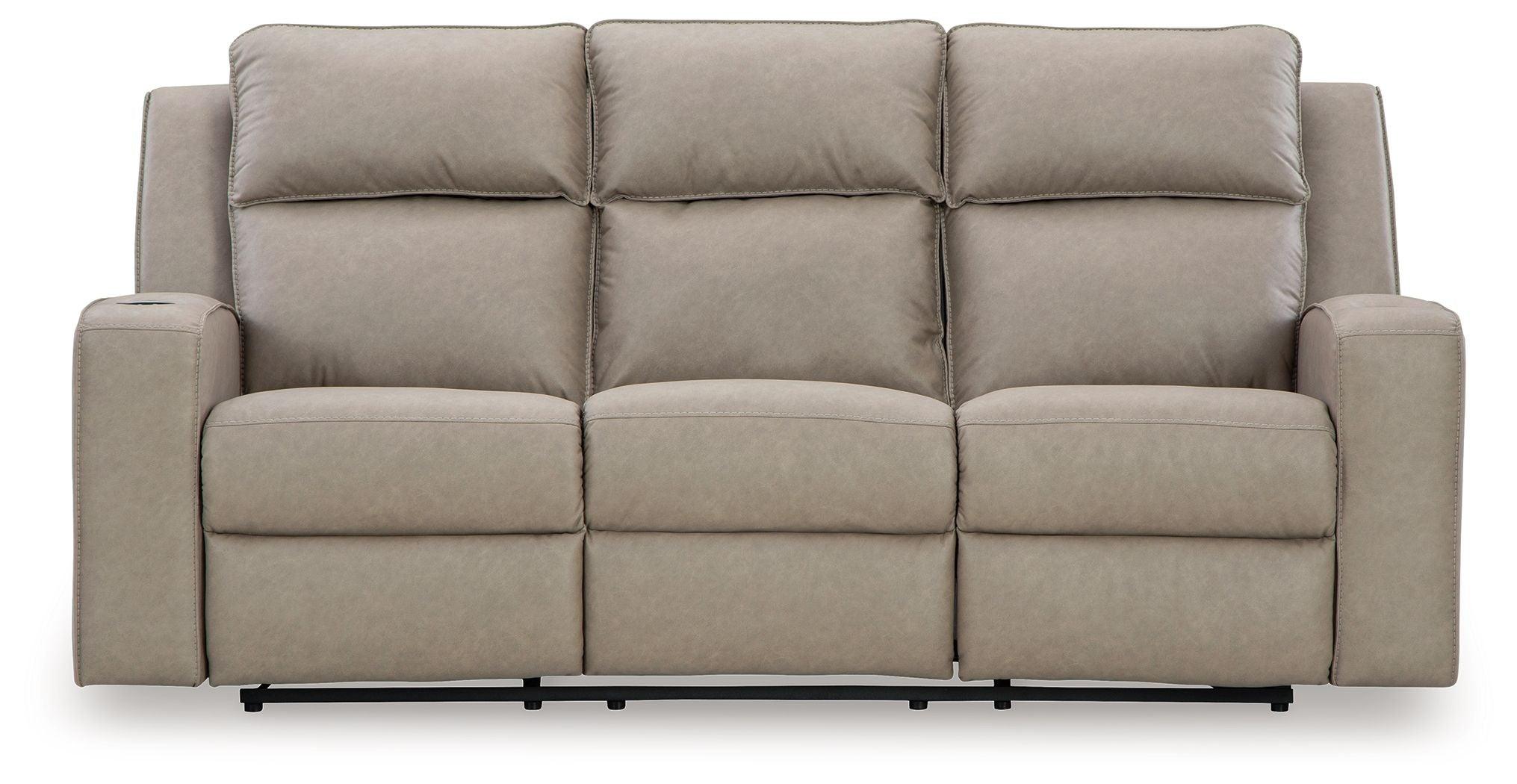 Signature Design by Ashley® - Lavenhorne - Pebble - Rec Sofa W/Drop Down Table - 5th Avenue Furniture