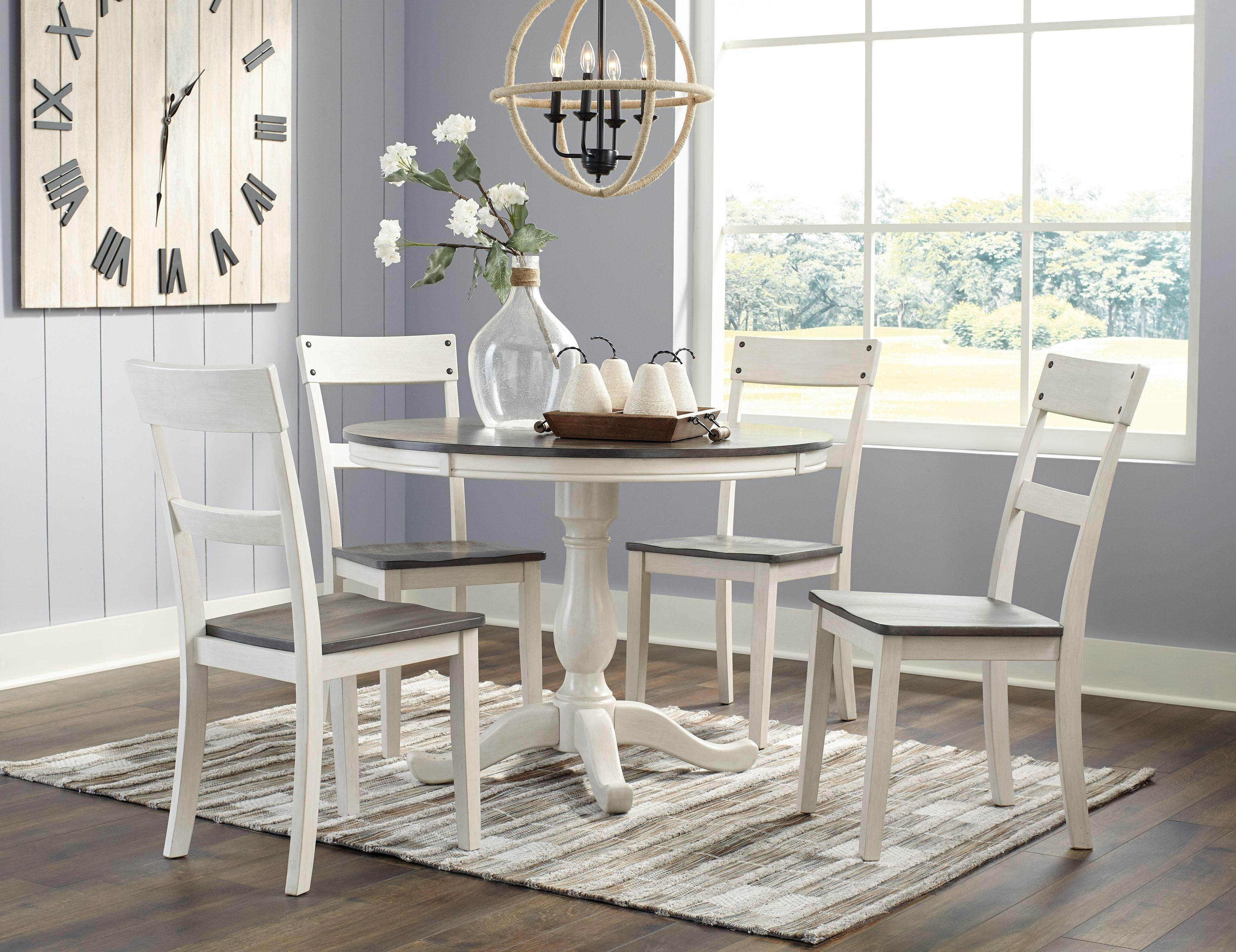 Signature Design by Ashley® - Nelling - White / Brown / Beige - 6 Pc. - Dining Room Table, 4 Side Chairs - 5th Avenue Furniture
