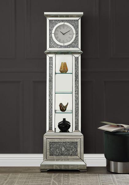 ACME - Noralie - Grandfather Clock - Mirrored & Faux Diamonds - Wood - 5th Avenue Furniture