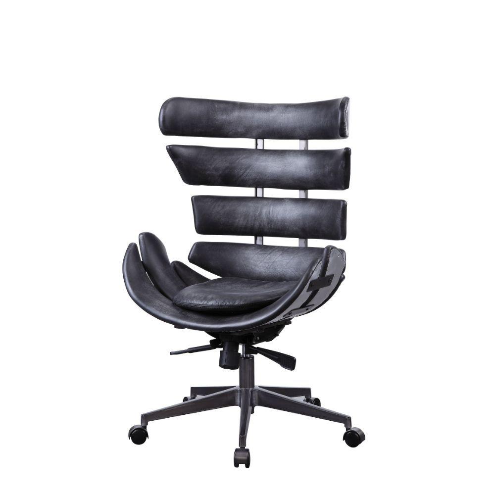 ACME - Megan - Executive Office Chair - Vintage Black Top Grain Leather & Aluminum - 5th Avenue Furniture