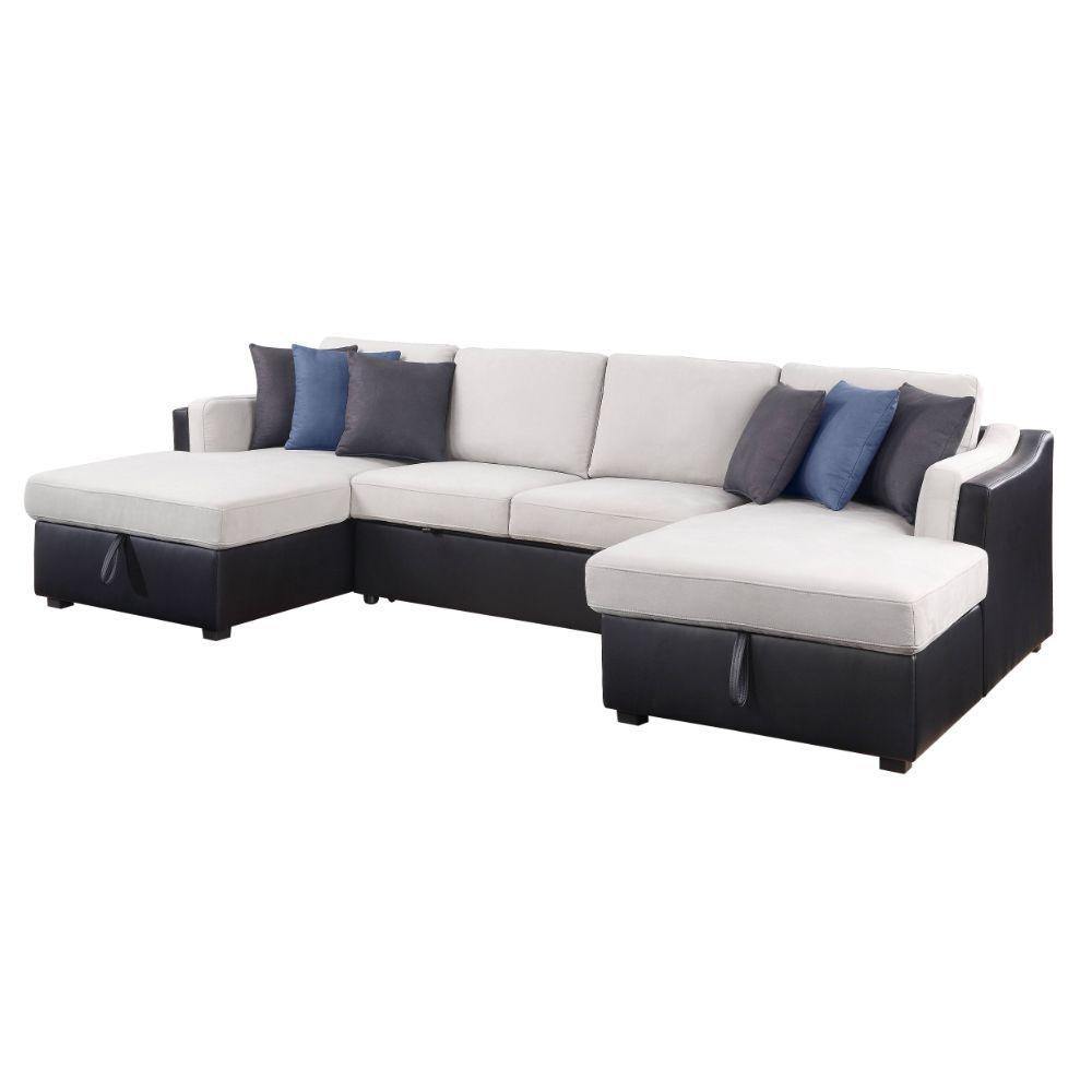 ACME - Merill - Sectional Sofa - Beige Fabric & Black PU - 5th Avenue Furniture