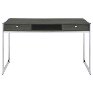 CoasterEssence - Wallice - 2-Drawer Writing Desk Weathered Gray And Chrome - Weathered Gray - 5th Avenue Furniture