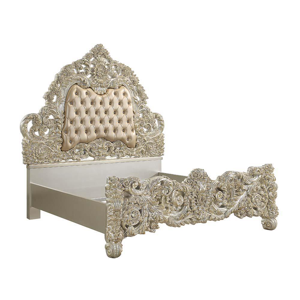 ACME - Sorina - Eastern King Bed - PU & Antique Gold Finish - 5th Avenue Furniture