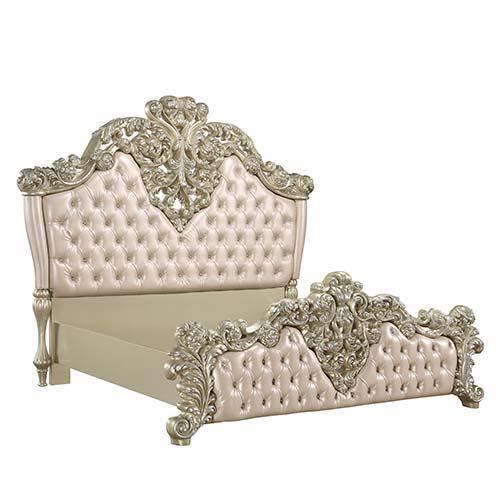ACME - Vatican - Eastern King Bed - PU Leather, Light Gold & Champagne Silver Finish - 5th Avenue Furniture