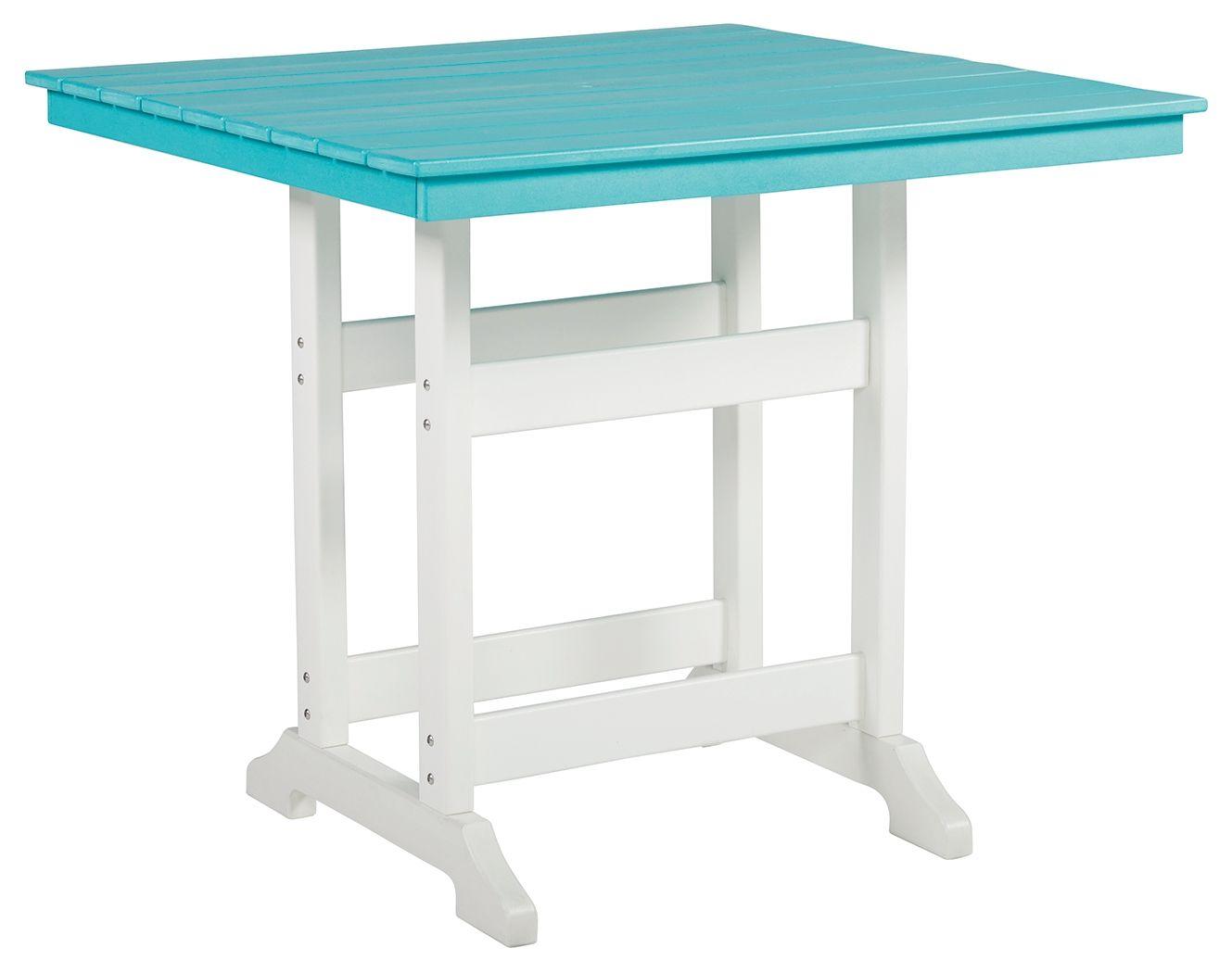 Signature Design by Ashley® - Eisely - Turquoise / White - Square Counter Tbl W/Umb Opt - 5th Avenue Furniture