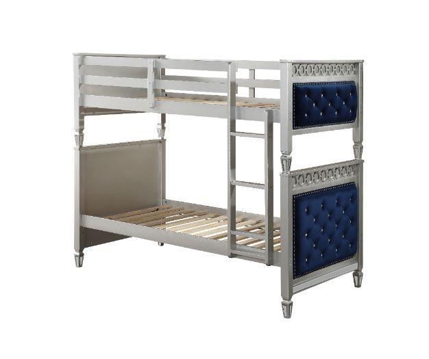 ACME - Varian - Twin Over Twin Bunk Bed - Blue Velvet & Silver Finish - 5th Avenue Furniture