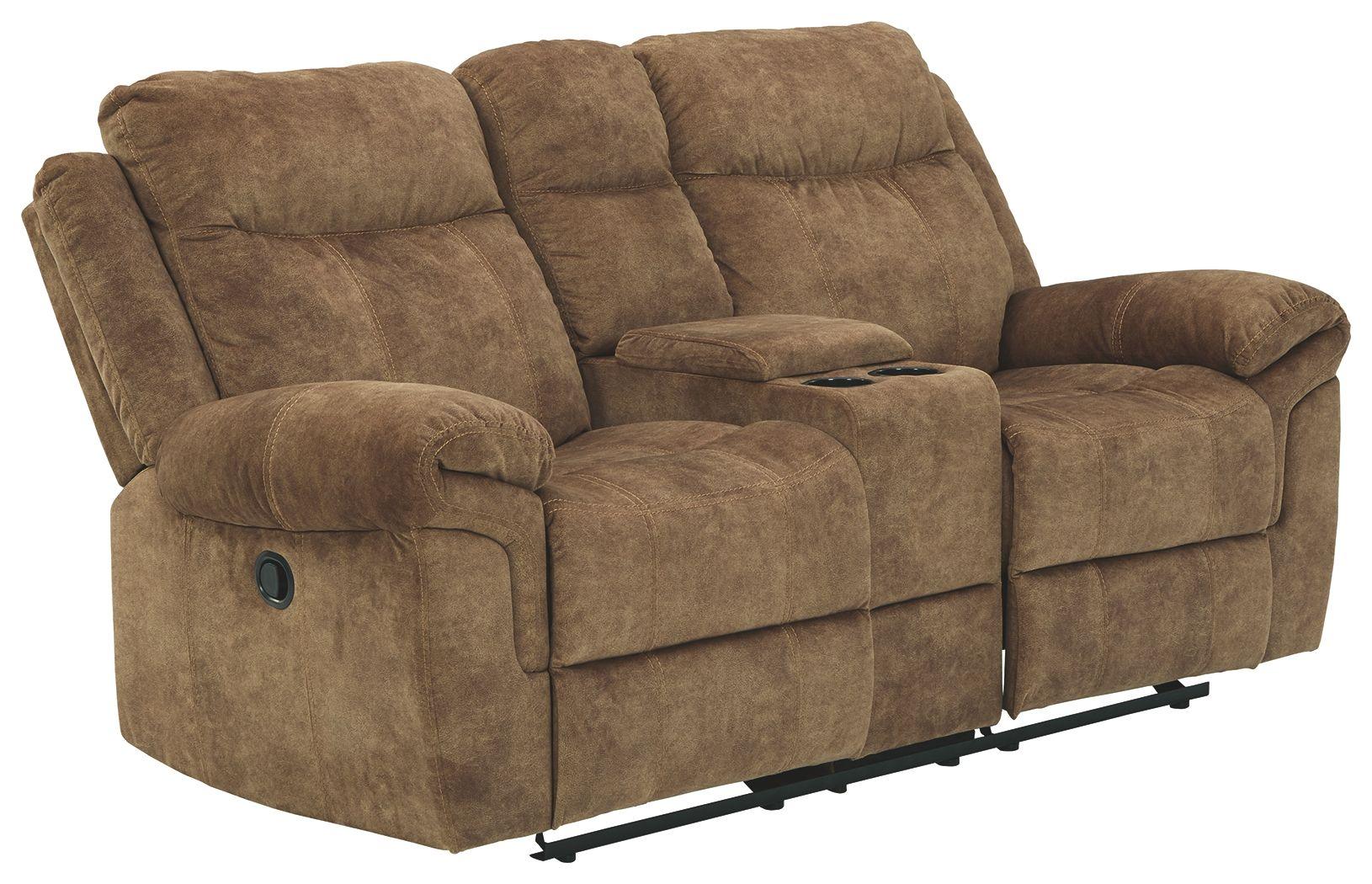 Ashley Furniture - Huddle-up - Nutmeg - Glider Rec Loveseat W/Console - 5th Avenue Furniture