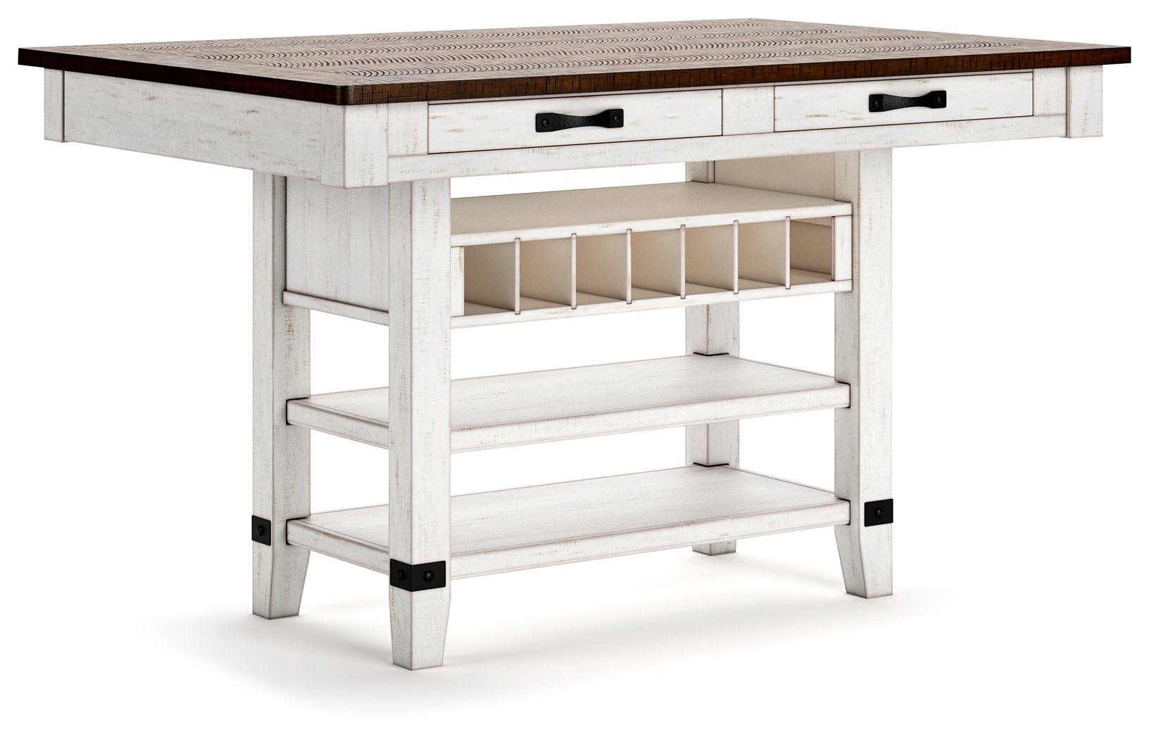 Signature Design by Ashley® - Valebeck - White / Brown - Rect Dining Room Counter Table With Wine Rack - 5th Avenue Furniture