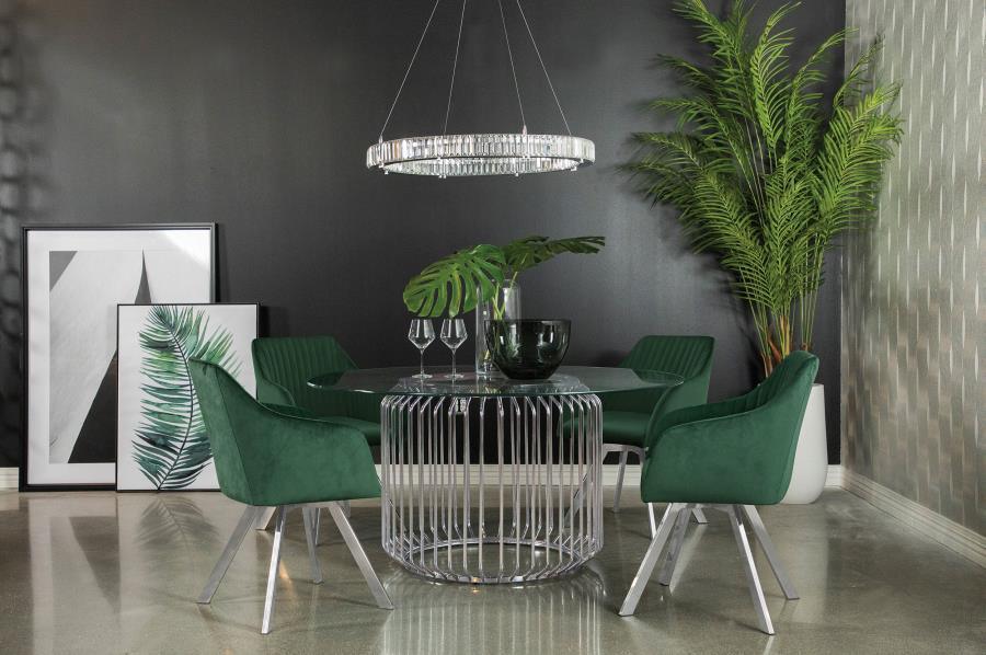 Coaster Fine Furniture - Veena - 5 Piece Round Dining Set With Swivel Chairs - Chrome And Green - 5th Avenue Furniture
