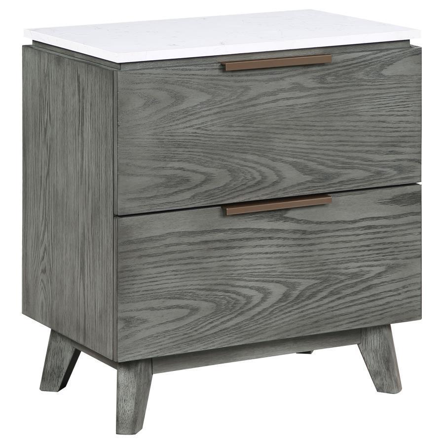 Coaster Fine Furniture - Nathan - 2-Drawer Nightstand With USB Port - White Marble And Gray - 5th Avenue Furniture