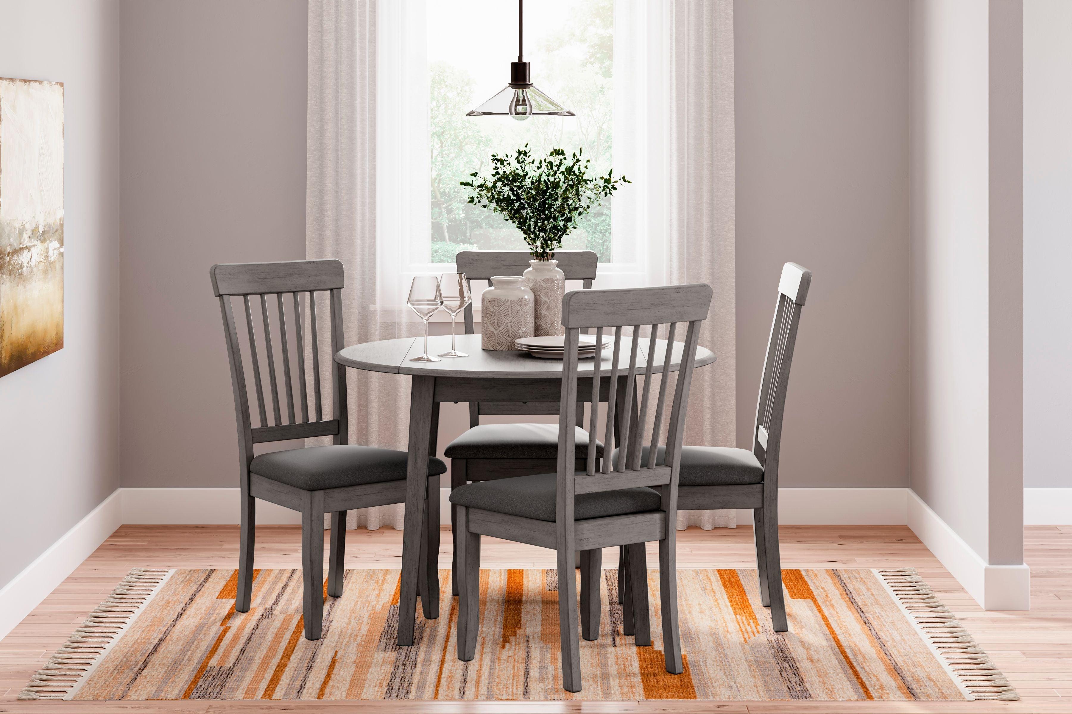 Signature Design by Ashley® - Shullden - Gray - 5 Pc. - Drop Leaf Table, 4 Side Chairs - 5th Avenue Furniture