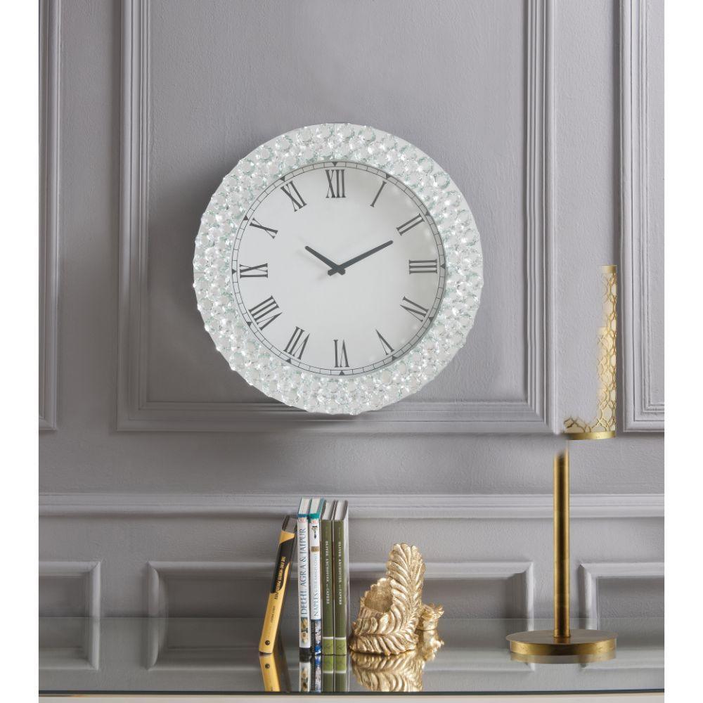 ACME - Lantana - Wall Clock - Mirrored & Faux Crystals - 5th Avenue Furniture