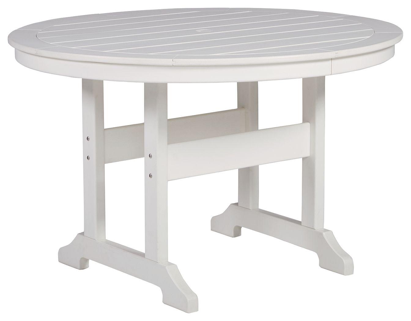 Signature Design by Ashley® - Crescent Luxe - White - Round Dining Table W/Umb Opt - 5th Avenue Furniture