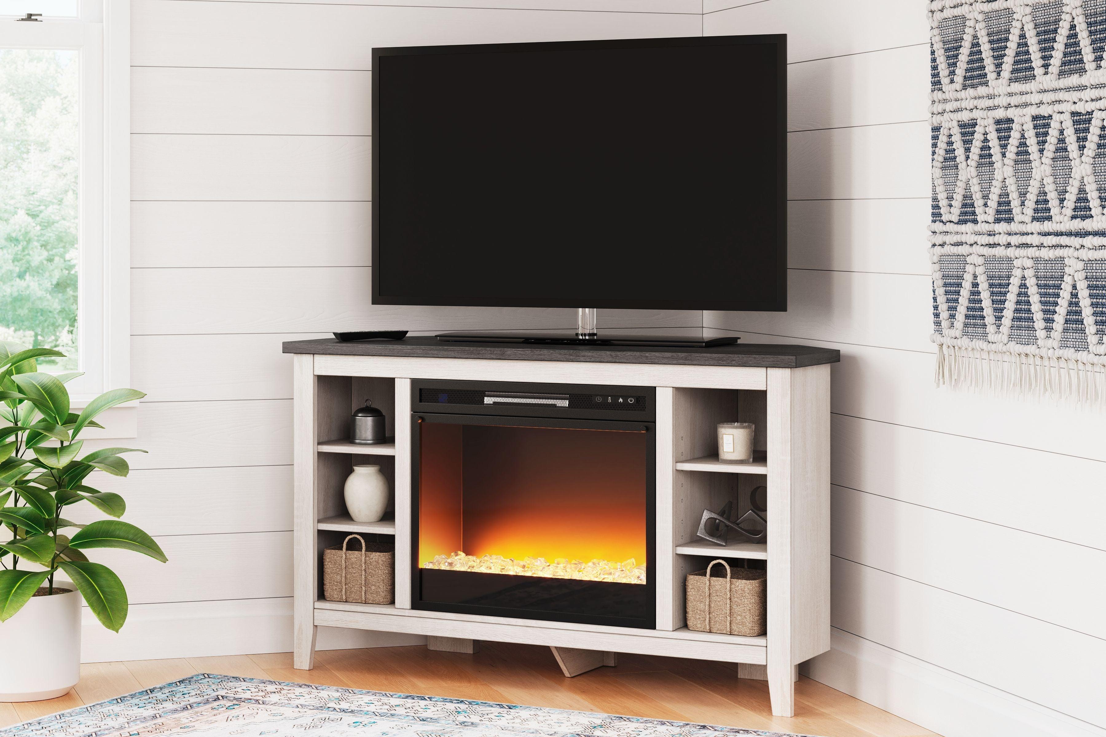 Signature Design by Ashley® - Dorrinson - Corner TV Stand With Fireplace Insert - 5th Avenue Furniture