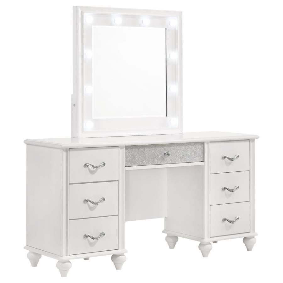 CoasterElevations - Barzini - 7-Drawer Vanity Desk With Lighted Mirror - White - 5th Avenue Furniture