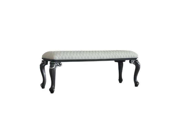 ACME - House - Delphine - Bench - Two Tone Ivory Fabric & Charcoal Finish - 5th Avenue Furniture