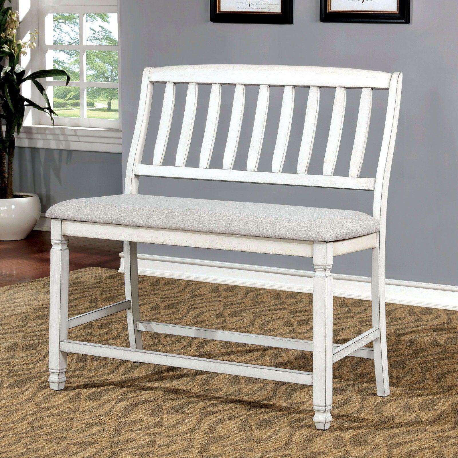 Furniture of America - Kaliyah - Counter Height Bench - Antique White - 5th Avenue Furniture