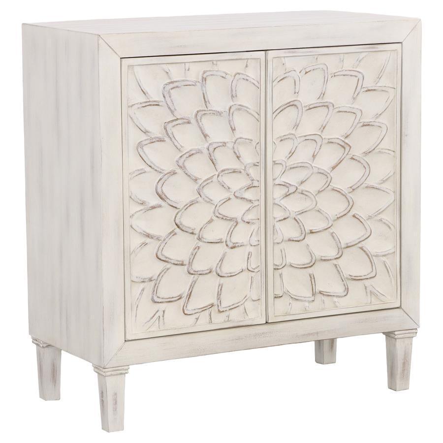 CoasterElevations - Clarkia - Accent Cabinet With Floral Carved Door - White - 5th Avenue Furniture