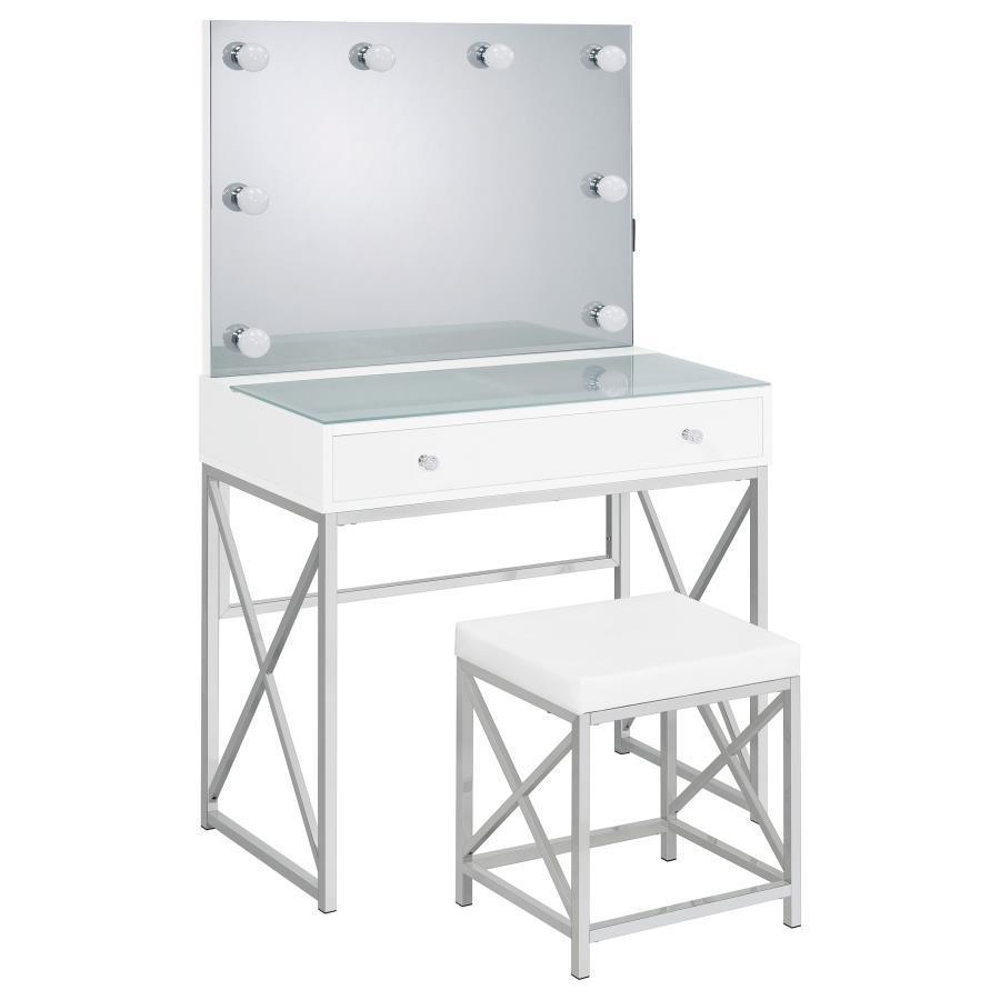 Coaster Fine Furniture - Eliza - 2 Piece Vanity Set With Hollywood Lighting - White And Chrome - 5th Avenue Furniture