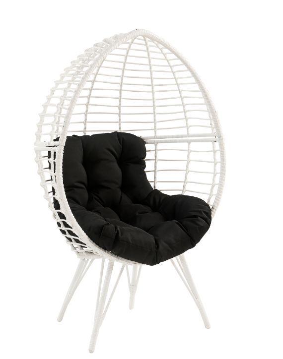 ACME - Galzed - Patio Lounge Chair - Black Fabric & White Wicker - 5th Avenue Furniture
