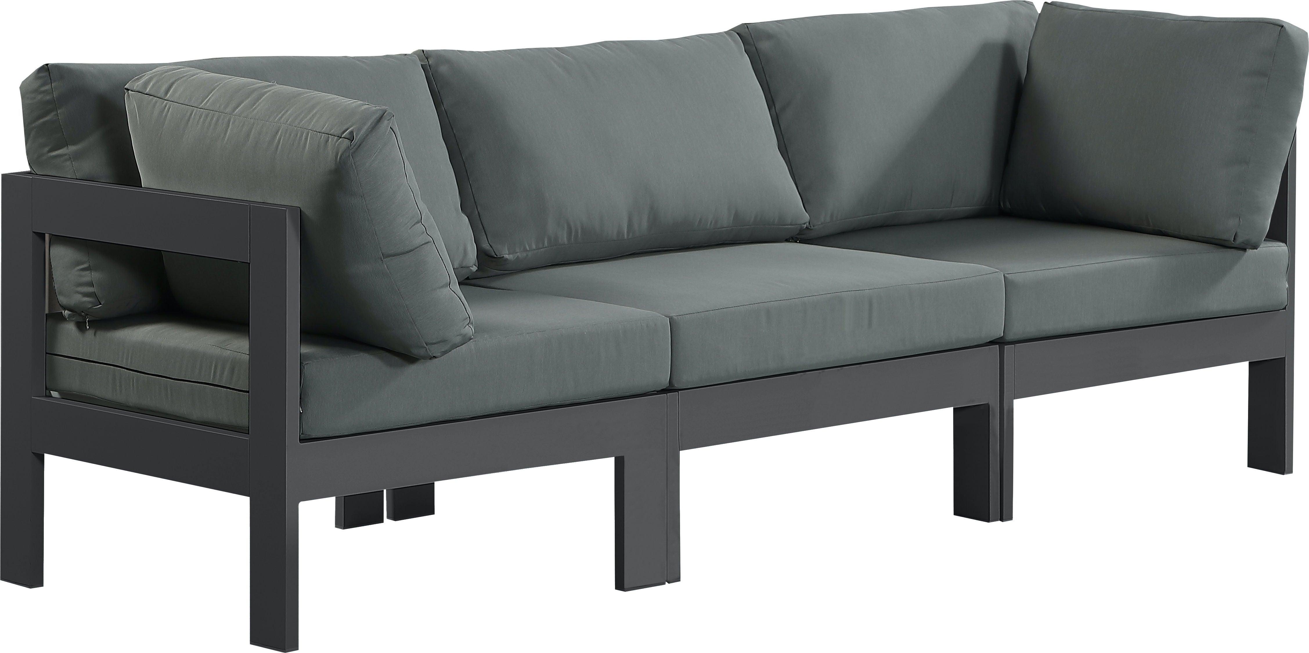 Meridian Furniture - Nizuc - Outdoor Patio Modular Sofa 3 Seats - Grey - 5th Avenue Furniture