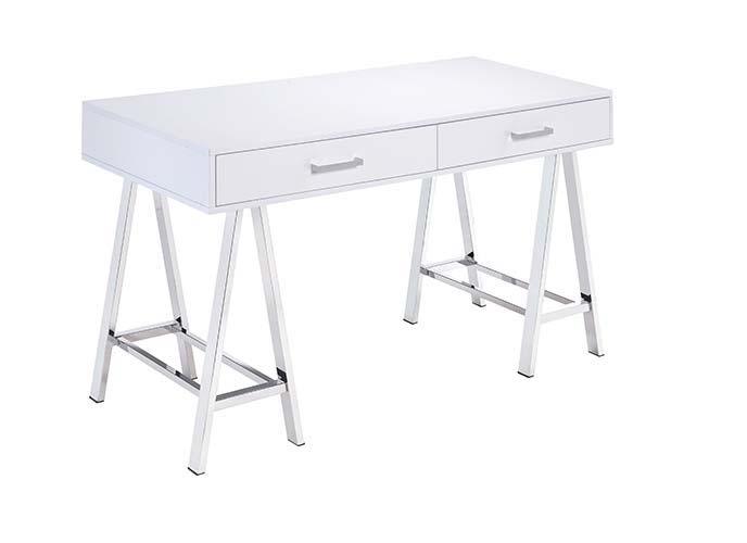 ACME - Coleen - Vanity Desk - White High Gloss & Chrome Finish - 5th Avenue Furniture