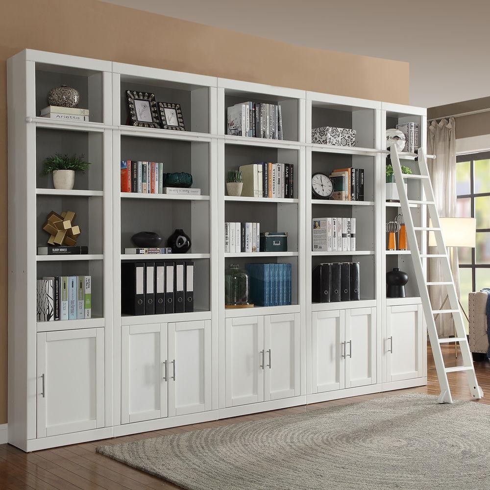 Parker House Furniture - Catalina - 6 Piece Small Library Wall With Ladder - Cottage White - 5th Avenue Furniture
