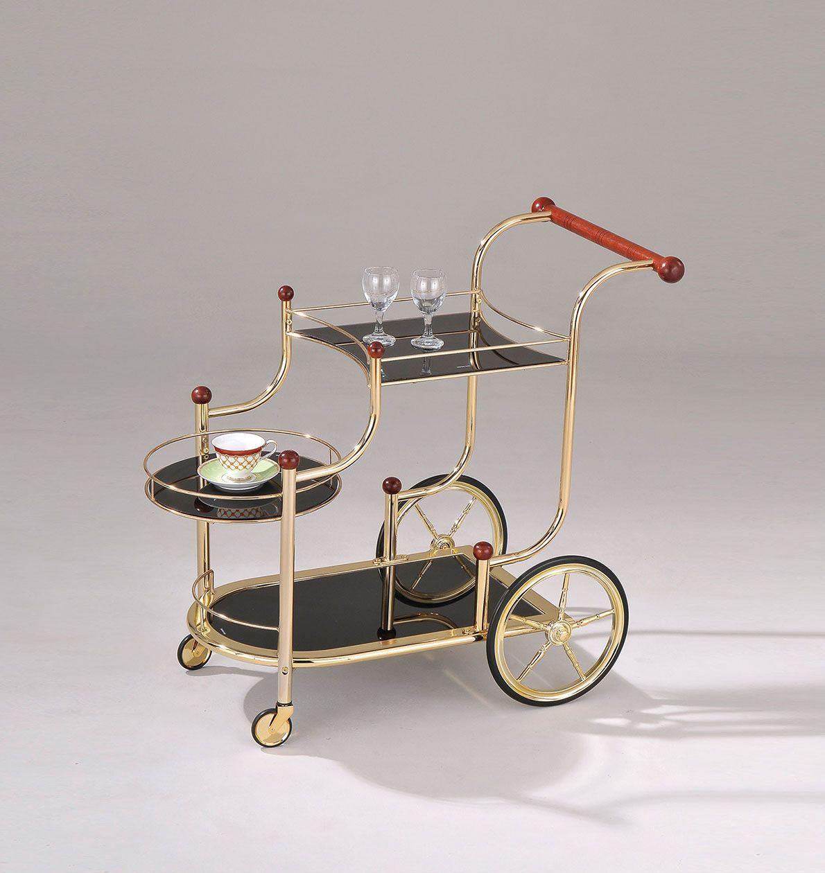 ACME - Lacy - Serving Cart - Gold Plated & Black Glass - 5th Avenue Furniture
