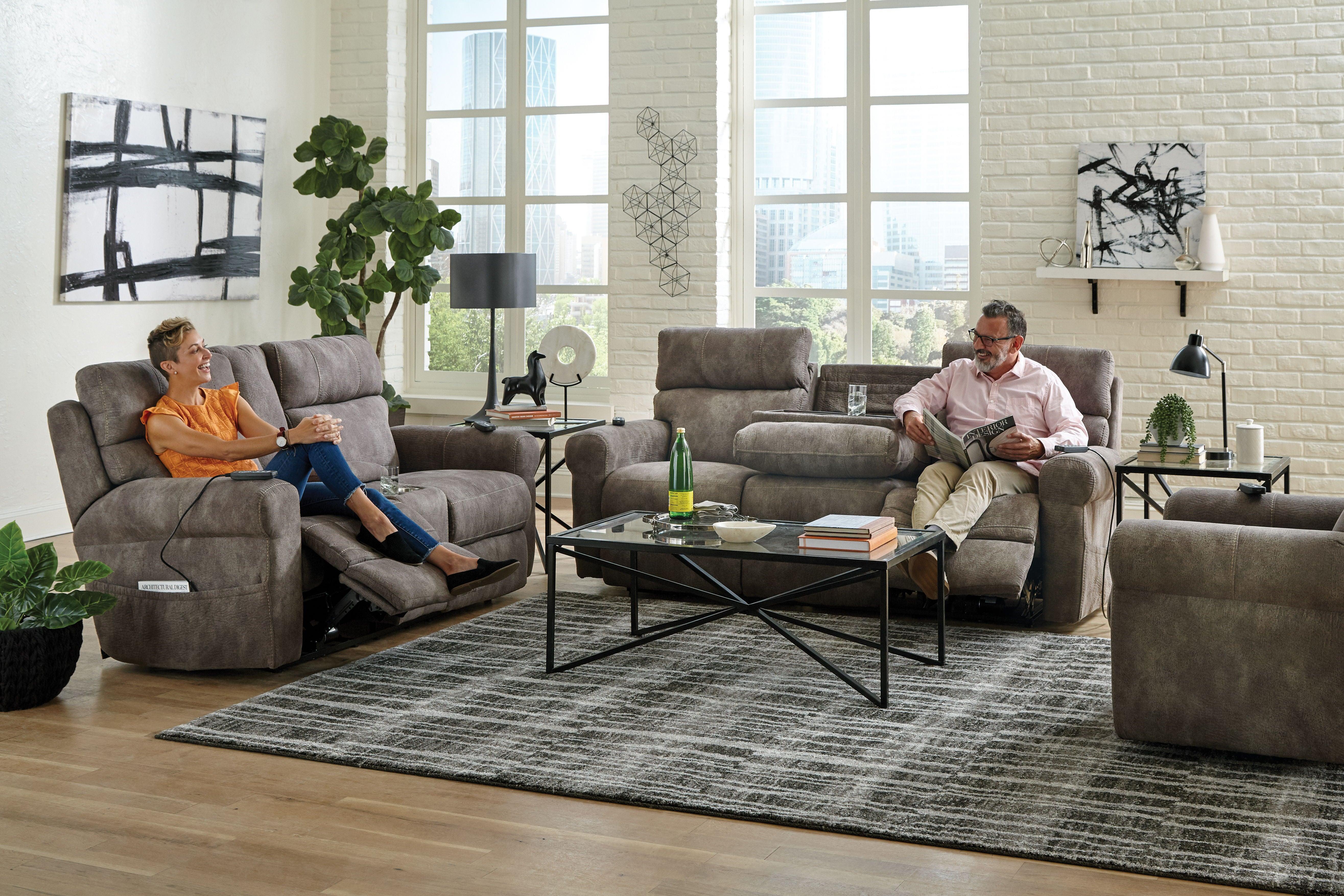 Catnapper - Tranquility - Power Headrest Power Lay Flat Reclining Cons Loveseat With CR3 Heat / Massage / Lumbar - Pewter - Faux Leather - 5th Avenue Furniture