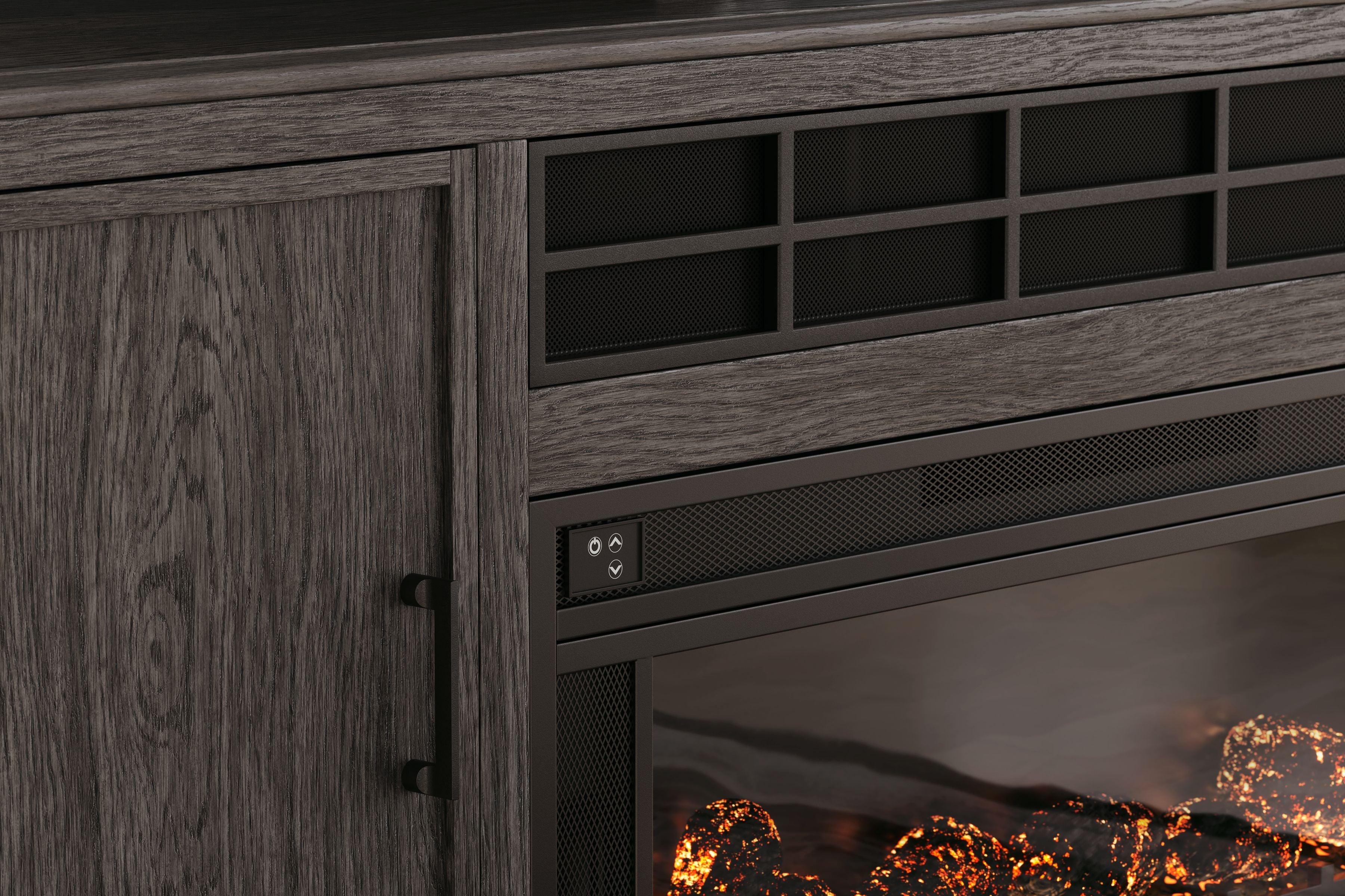 Signature Design by Ashley® - Montillan - Grayish Brown - 84" TV Stand With Electric Fireplace - 5th Avenue Furniture