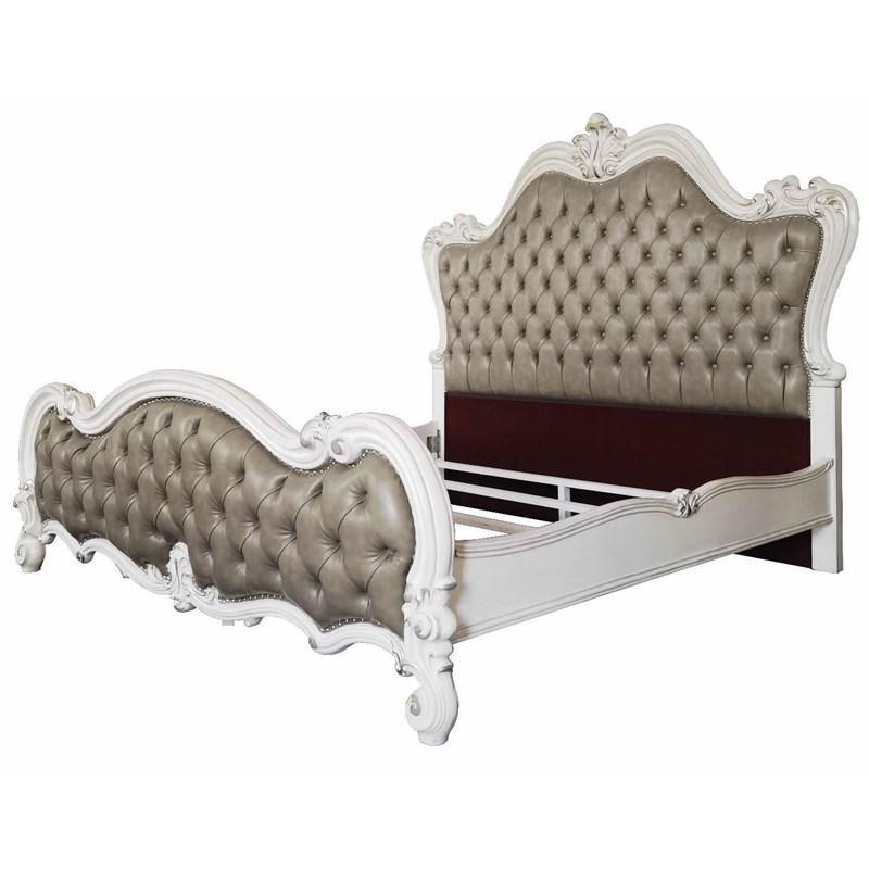 ACME - Versailles II - Queen Bed - Vintage Gray PU & Bone White Finsih - 5th Avenue Furniture
