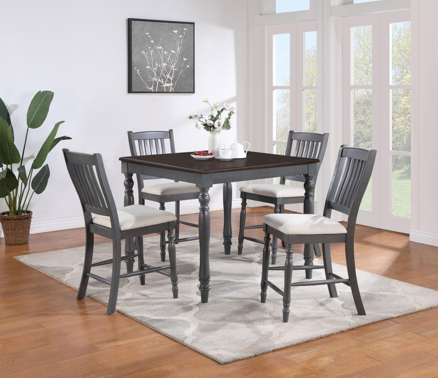 Coaster Fine Furniture - Wiley - 5 Piece Square Spindle Legs Counter Height Dining Set - Beige And Gray - 5th Avenue Furniture
