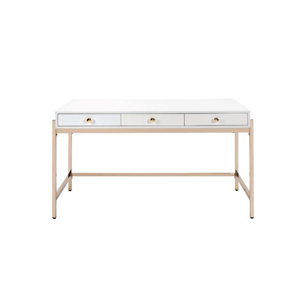 ACME - Ottey - Desk - White High Gloss & Gold - 31" - 5th Avenue Furniture