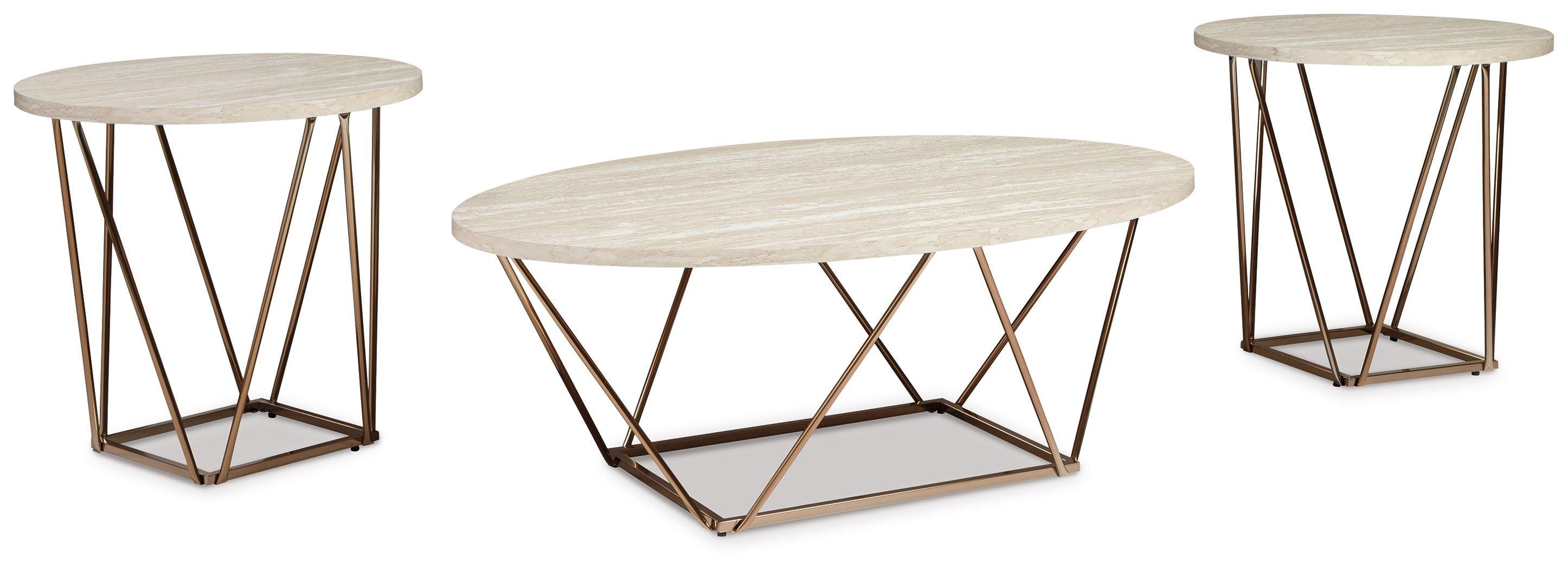 Ashley Furniture - Tarica - White / Metallic - Occasional Table Set (Set of 3) - 5th Avenue Furniture