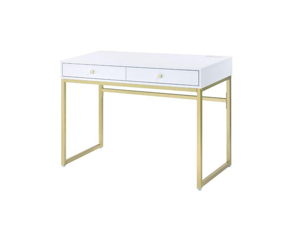 ACME - Coleen - Desk - White & Brass Finish - 5th Avenue Furniture