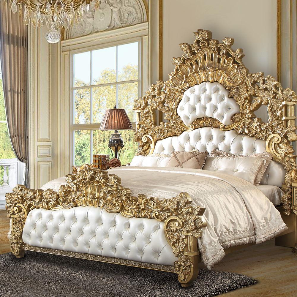 ACME - Bernadette - Eastern King Bed - White PU & Gold Finish - 5th Avenue Furniture