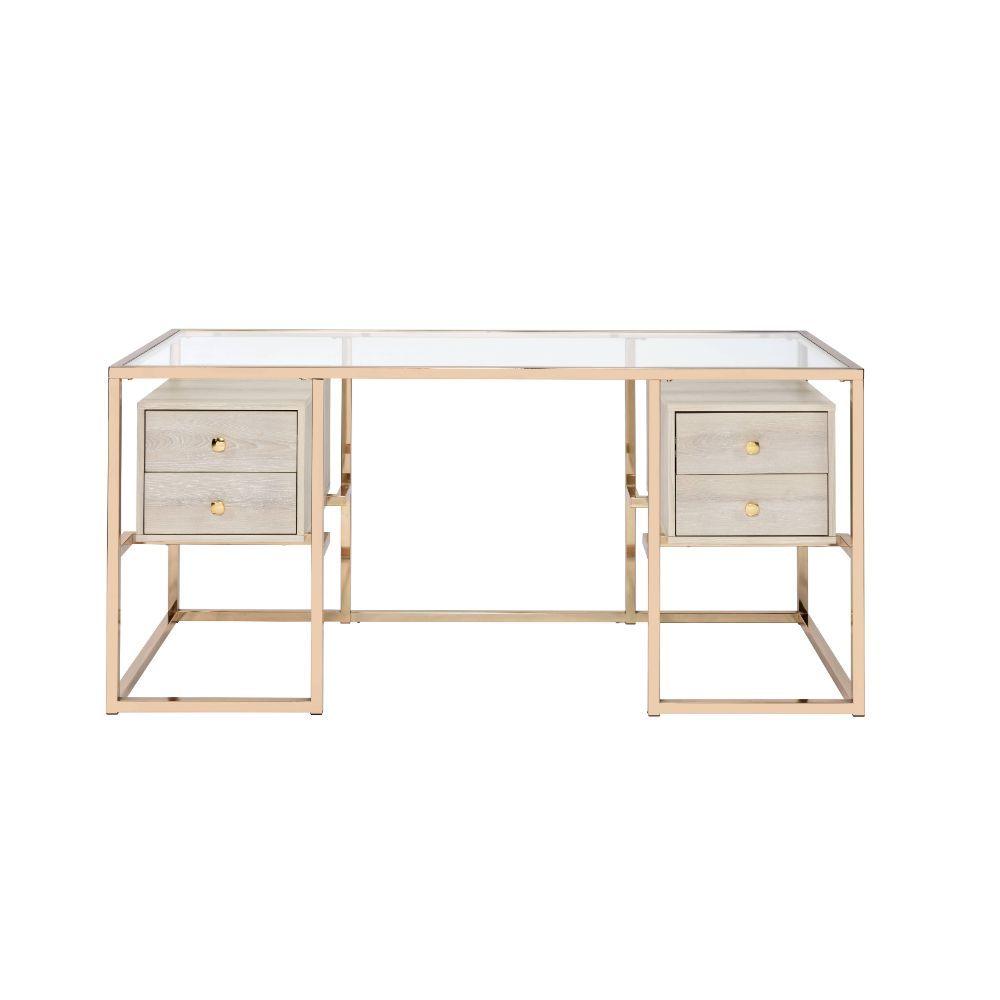 ACME - Huyana - Desk - Clear Glass & Gold - 5th Avenue Furniture