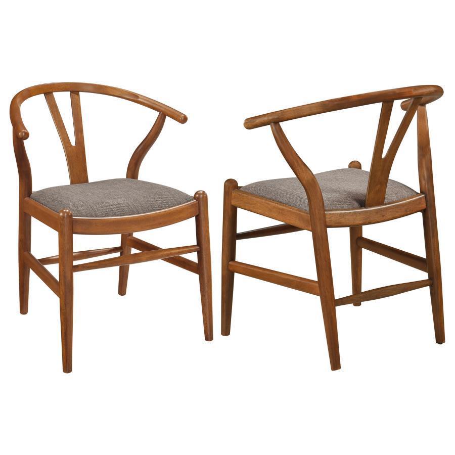 Coaster Fine Furniture - Dinah - Danish Y-Shaped Back Wishbone Dining Side Chair (Set of 2) - Walnut And Brown - 5th Avenue Furniture