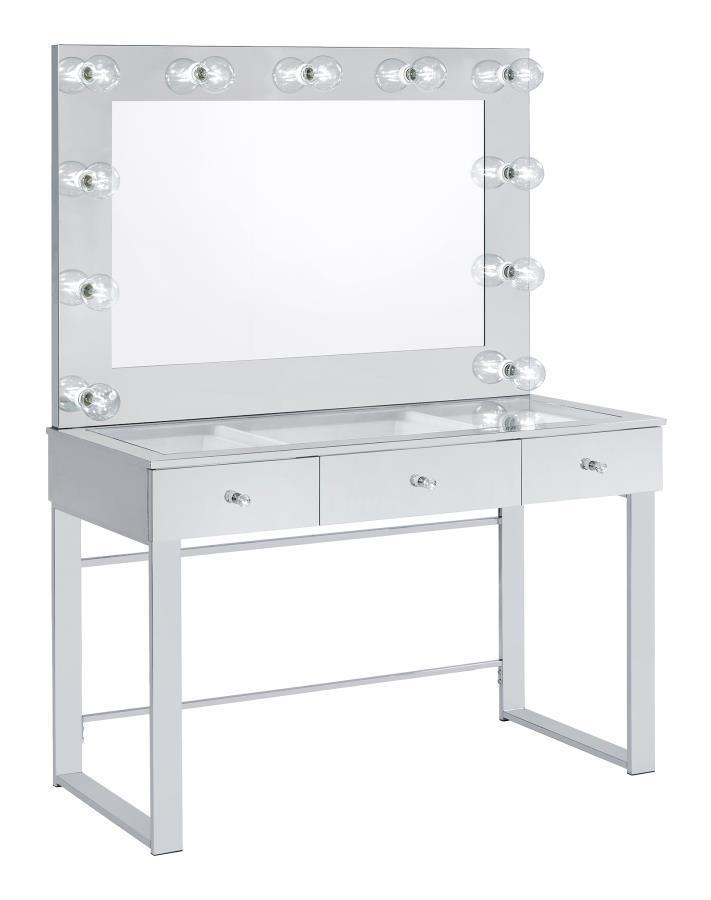 CoasterEssence - Umbridge - 3-Drawer Vanity With Lighting - Chrome And White - 5th Avenue Furniture