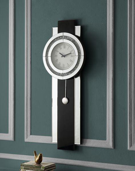 ACME - Noralie - Wall Clock - Black, Mirrored & Faux Diamonds - 5th Avenue Furniture