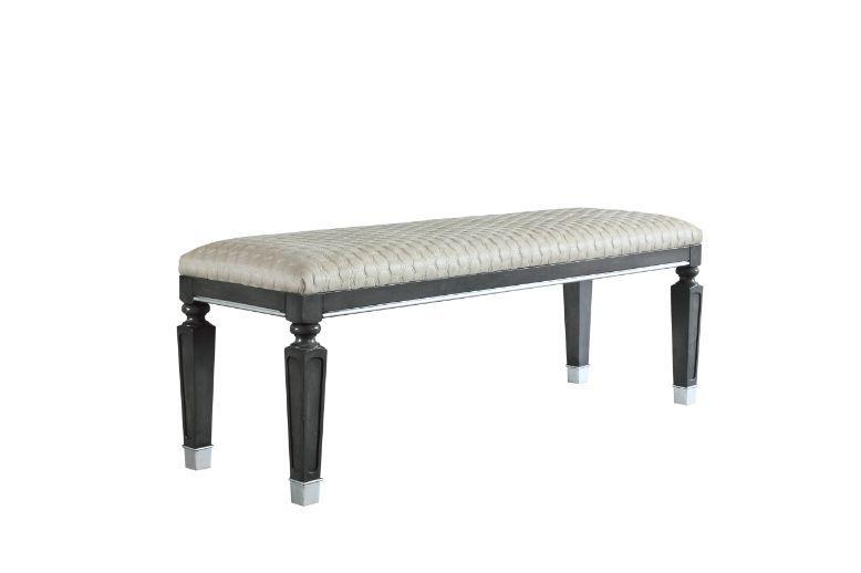 ACME - House - Beatrice Bench - Two Tone Beige Fabric, Charcoal Finish - 5th Avenue Furniture