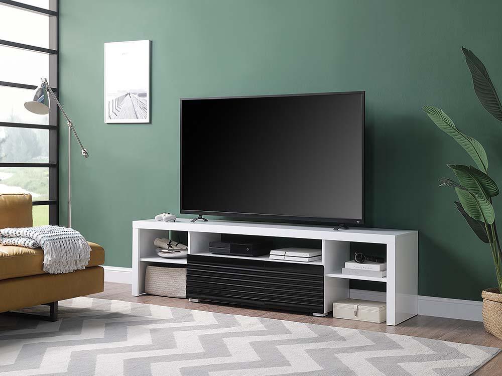 ACME - Buck II - TV Stand - White & Black High Gloss Finish - 5th Avenue Furniture