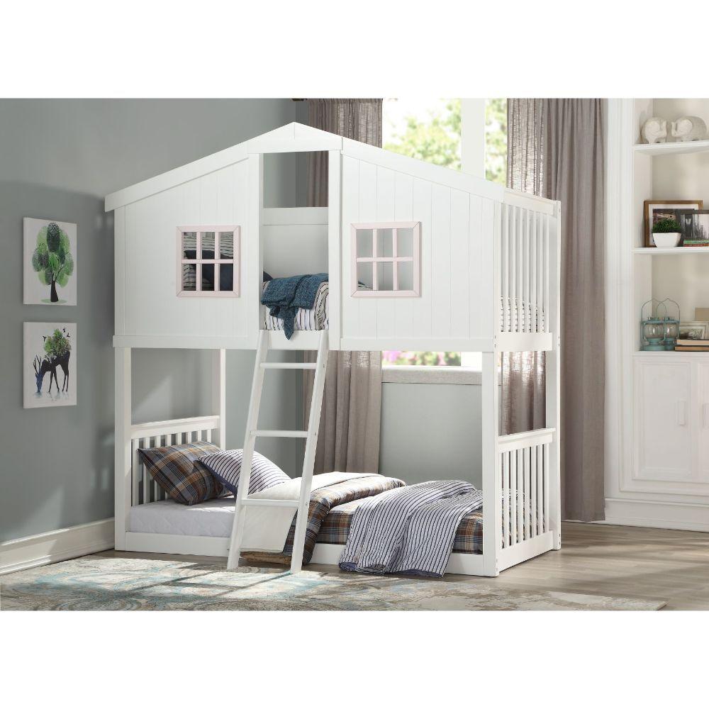 ACME - Rohan - Cottage Twin Over Twin Bunk Bed - White & Pink - 5th Avenue Furniture